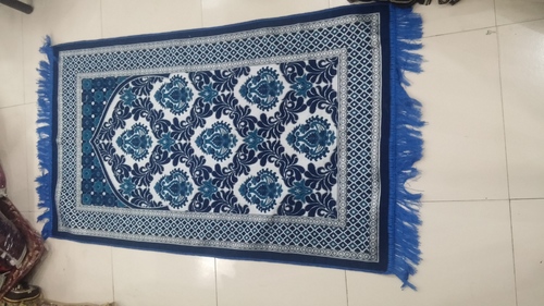 Designer Prayer Mat - Polyester 20x30 Inches Blue, Floral Design, Soft Fabric, Durable Material, Fringe