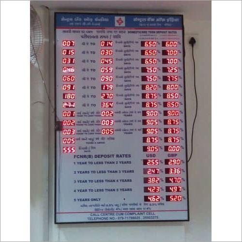 Bank Interest Rate Board With Day Variable Dimension(L*W*H): As Per Customer Requirement Inch (In)