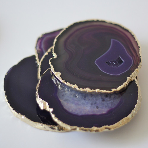 Purple Agate Coaster - Artificial Marble Tile, Antique Finish with Natural Stone Elegance