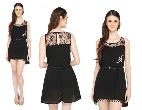 Bedazzle Women's High Low Black Dress