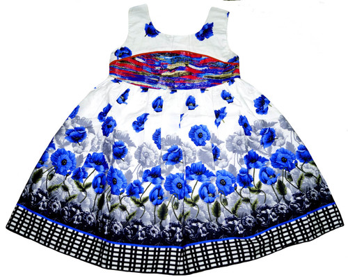 Perky Girls Blue Flower Designing Frock