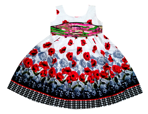 Perky Girls Red Flower Designing Frock