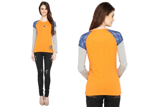 Bedazzle Casual Full Sleeve Solid Women's Orange, Blue, Grey Top