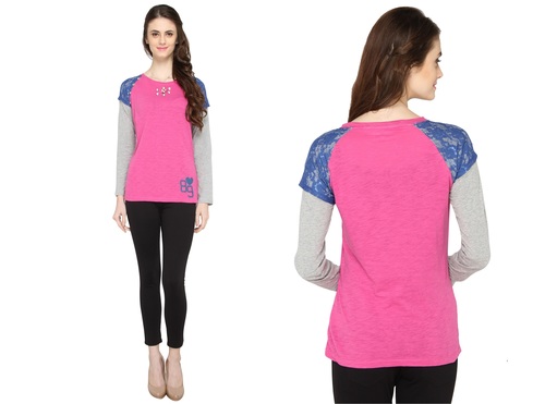 Bedazzle Casual Full Sleeve Solid Women's Pink, Blue, Grey Top