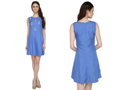 Bedazzle Women's Gathered Blue Dress
