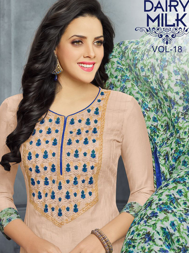 Dairy Milk Vol-18 by Angroop Plus - Cotton Salwar Suits | Chanderi Cotton Top, Cotton Bottom, Chiffon Print Dupatta, 16 Unique Designs
