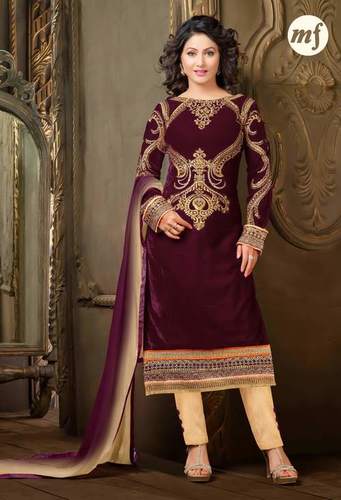 Purple color Velvet Party Wear Salwar Kameez