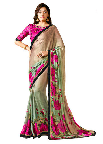 Georgette Royal Light Brown Satin Designer Saree