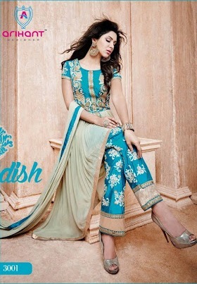 Latest New Wedding Salwar Suits - Georgette Top Semistitched, Teal Santoon Bottom Unstitched, Embroidery Work