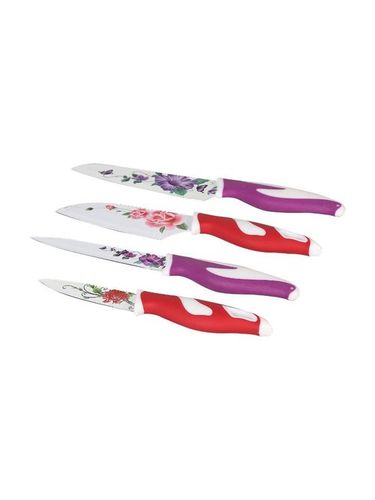 4 Pcs Printed Knife Set - High Carbon Steel Blades 13-8.5 cm, Colorful Ceramic Coating, Non-Stick, Ergonomic Handles