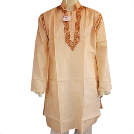 Lucknowi Chikankari Mens Self Ining Kurta