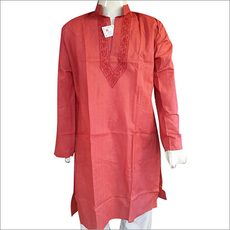 Lucknowi Chikankari Mens Kurta Brick Red