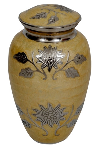 Gifts And Crafts Yellow Flower Brass Urn
