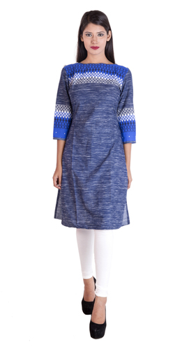 Designer Kurti - Cotton Casual Wear, Slim & Straight Fit with 3 Quarter Sleeves