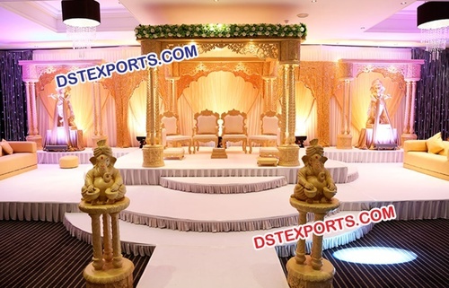 Wedding Wooden Carved Palace Mandap - Handcrafted High-Quality Wood, 8ft Pillars, 6 Aisles, 7 Connectors, 6 Statues | Intricate Carving, Elegant Design, Easy Assembly, Traditional Look, Indoor/Outdoor Use