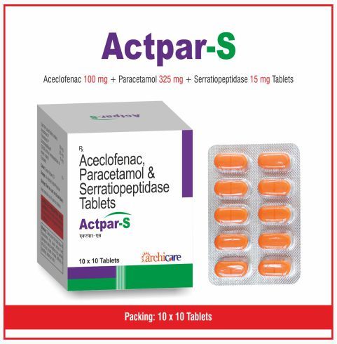 Aceclofence 100 + Paracetamol 325 + Serratiopeptidase 15