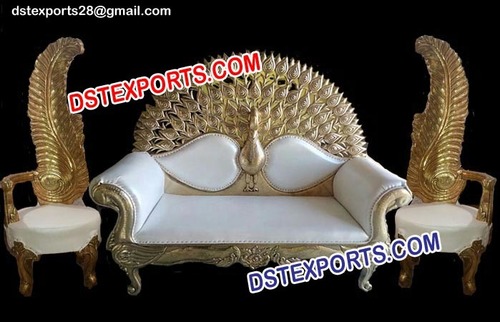 Wedding Brass Metal Peacock Sofa Set