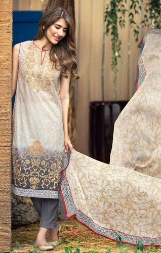 Cream Color Cotton Heavy Embroidery work Style Suit