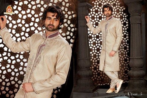 Cream Off White Party Wear Sherwani