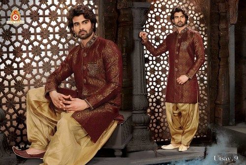 Dark Maroon Trendy Silk Sherwani