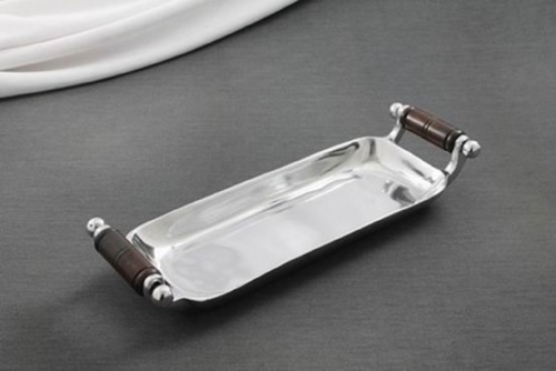 Rectangular Wooden Handle Steel Tray