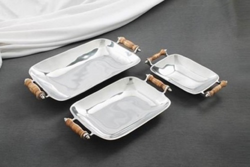 Wooden Handle Steel Tray Set