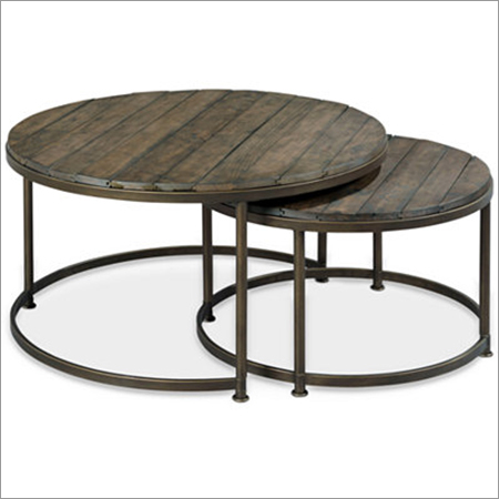 Steel Link Wood Set Of 2 Round Nesting, Nesting Coffee Table Round Wood