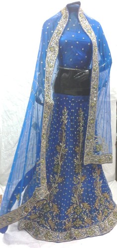 Bridal Lehenga - Resham and Bead Embroidered, Short Sleeves, Elegant Purple Design