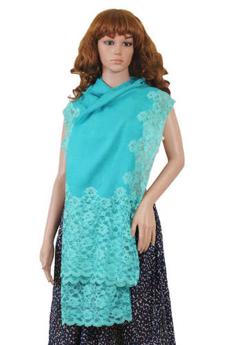 Wool Scarves - Long Sky Blue Wool with Embroidered Design | Daily Wear for Rainy, Spring, and Winter Seasons