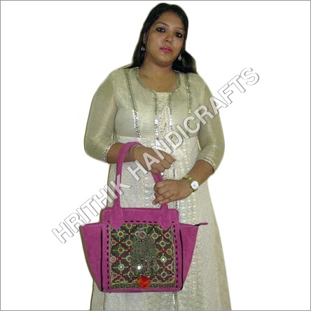 Vintage Banjara Leather Shoulder Bag - Handmade Craftsmanship Durable Pink Leather Ideal for Women