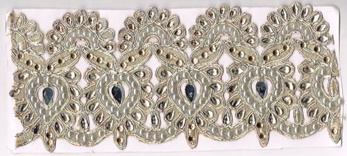 Exclusive Designer Lace - Polyester 1m x 3cm Beige, Beaded Floral Pattern, Elegant Durable Design