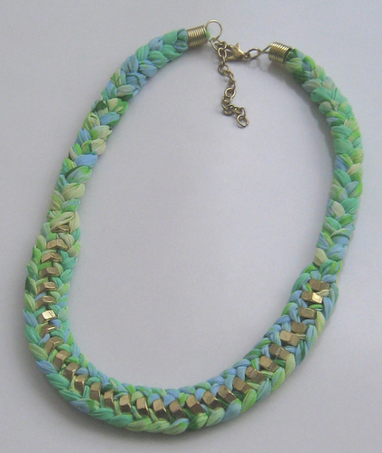 Designer Necklace - Fabric and Metal, 18 Inches, Blue-Green | Lobster Clasp, Stylish, Durable, Comfortable, Elegant