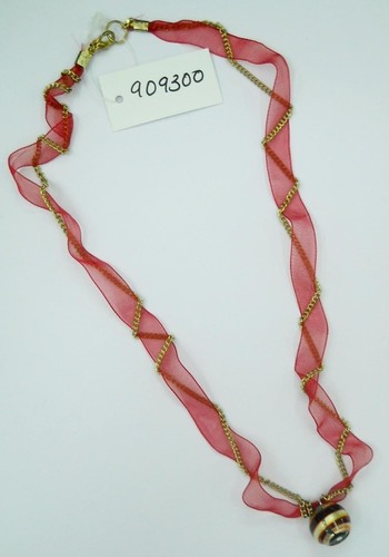 Designer Necklace - Ribbon And Metal, 18 Inches, Red With Gold Accents | Elegant Stylish Lobster Clasp Accessory