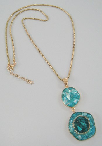 Designer Necklace - Metal and Stone, 18 Inches, Teal | Lobster Clasp, Elegant Design, Eye-Catching Pendant