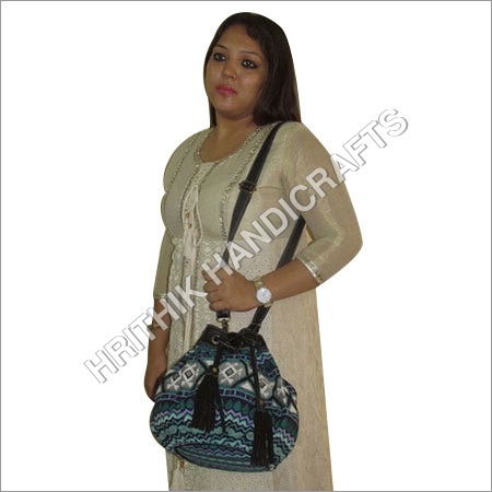 Black And Green Banjara Leather Bag
