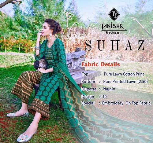 Suhaz Salwar Suit Set - Pure Lawn Cotton Top with Cross Stitch Embroidery, Nazneen Dupatta | Breathable, Anti-Wrinkle, Quick Dry, Full Sleeve Design