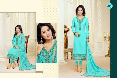 Ladies Salwar Suits - Faux Georgette & Dull Santoon Fabric, Trendy Ethnic Design with Embroidered Pattern, Anti-Wrinkle, Breathable, Full Sleeves, Custom Size Options