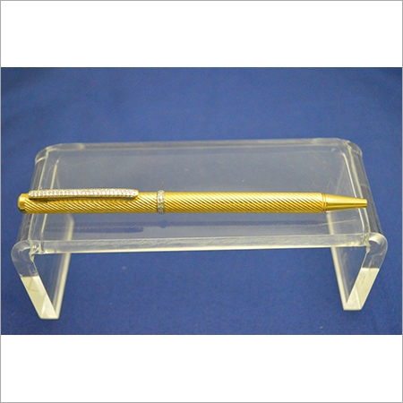 Diamond Studded Gold Ballpen - 24KT/22KT/18KT Solid Gold, 5.250 Inches Long, Custom Design Available, Real or CZ Diamonds