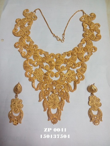 Fancy Flower Design Necklace Set - Copper with 24Ct Gold Plating, Golden Color for Women | Perfect for Anniversary, Engagement, Gifts, Parties, and Weddings