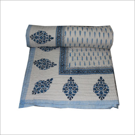 Exclusive Single Bed Quilt - Cotton, Single, Blue | Hand-Printed, Reversible, Soft, Durable, Elegant Design