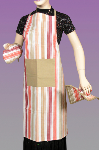 Kitchen Aprons - Cotton Material, Striped Design, Elegant White Color | Waterproof, Fashionable Style, Highly Durable, Skin Friendly