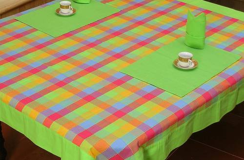 Cotton Table Cloth - Square Shape, Green Checked Pattern | Ideal for Banquets, Home, Hotels, Parties, Weddings