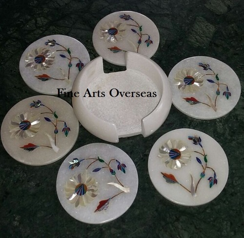 Inlaid Coasters - Semi Precious Stone, 4 Inch, Polished | Elegant Design, Heat Resistant, Durable, Perfect Gift