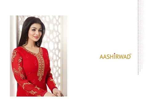 Salwar Suit - Pure Georgette Top, Dull Santoon Bottom & Inner, Red Color, Nazneen Dupatta | Elegant Design, Comfortable Fit, Stylish Look