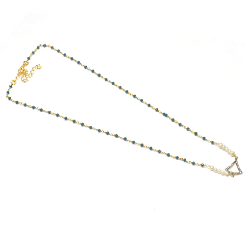 Blue Topaz with Pearl 925 Sterling Silver Beaded Necklace