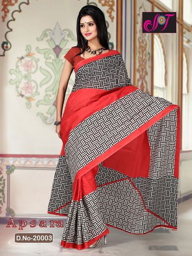 Red Cotton Embroidery Sarees