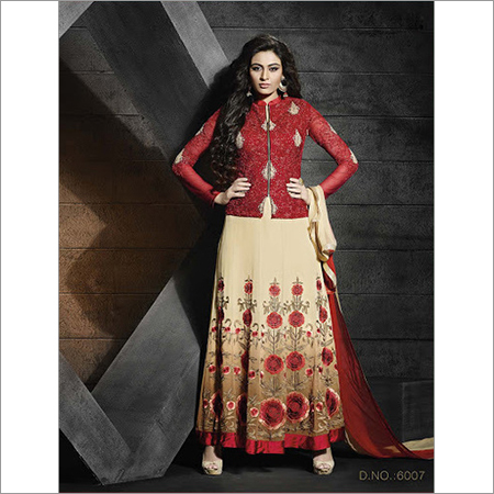 Red Embroidered Designer Georgette Salwar Suit