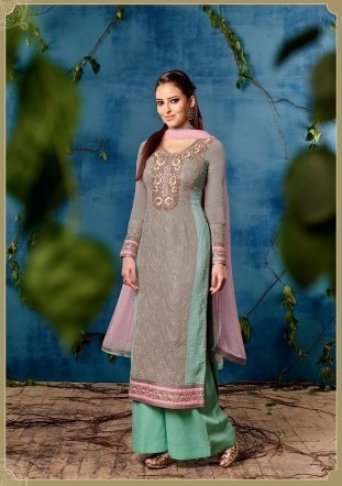 Gray Color Embroidered Fancy work Salwar Suit