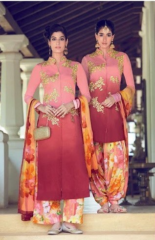 Pink & Maroon Color Cotton Stylist Salwar Suits
