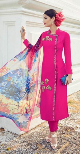 Pink Color Stylist Cotton Satin Salwar Suits